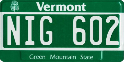 VT license plate NIG602