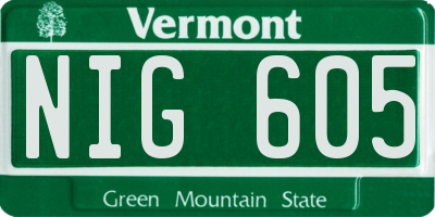 VT license plate NIG605