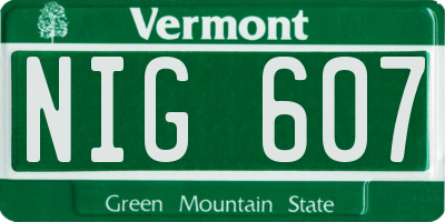 VT license plate NIG607
