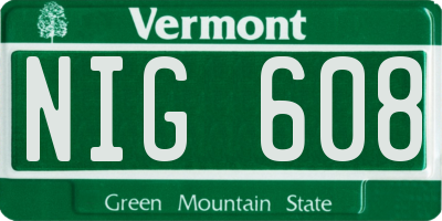 VT license plate NIG608