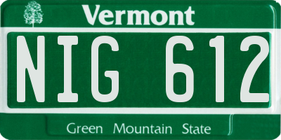 VT license plate NIG612