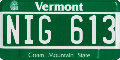 VT license plate NIG613