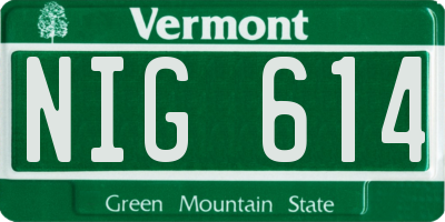VT license plate NIG614