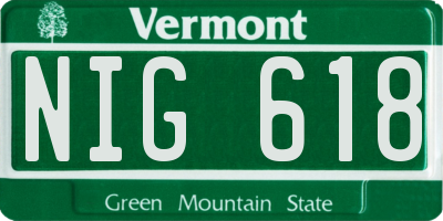 VT license plate NIG618