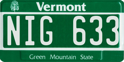 VT license plate NIG633
