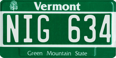 VT license plate NIG634