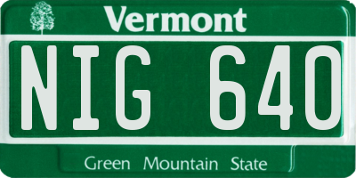 VT license plate NIG640