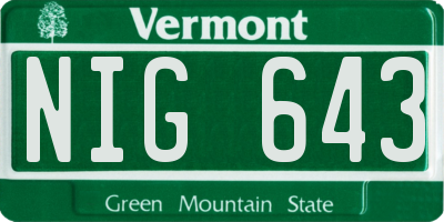 VT license plate NIG643