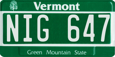 VT license plate NIG647