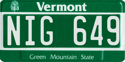 VT license plate NIG649