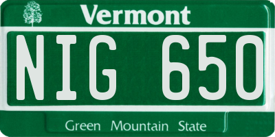 VT license plate NIG650
