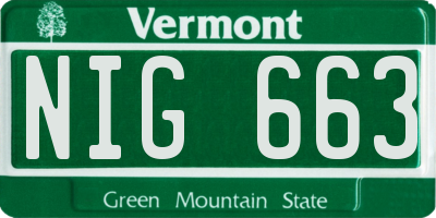 VT license plate NIG663