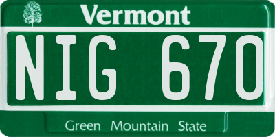 VT license plate NIG670