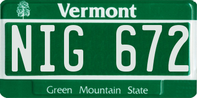 VT license plate NIG672