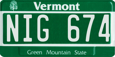 VT license plate NIG674