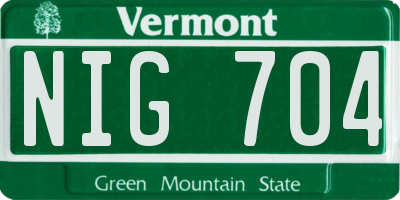 VT license plate NIG704