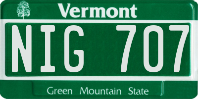 VT license plate NIG707