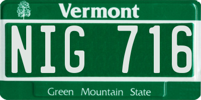 VT license plate NIG716