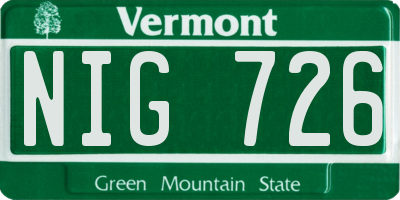 VT license plate NIG726