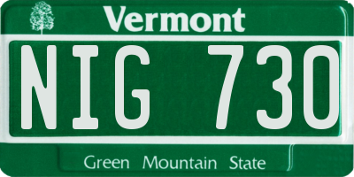 VT license plate NIG730