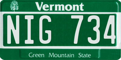 VT license plate NIG734