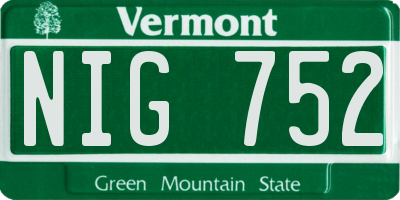 VT license plate NIG752