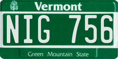 VT license plate NIG756