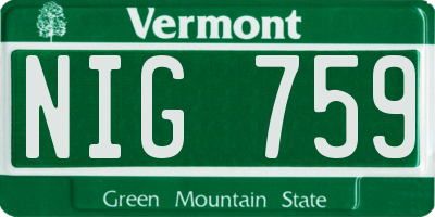 VT license plate NIG759