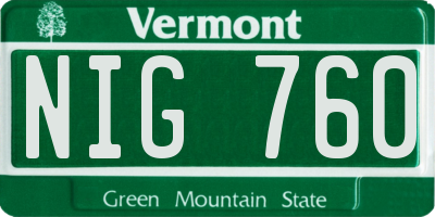 VT license plate NIG760