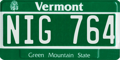 VT license plate NIG764