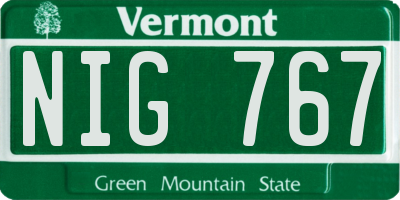 VT license plate NIG767