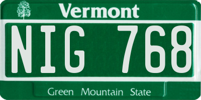 VT license plate NIG768