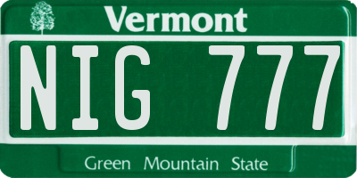 VT license plate NIG777