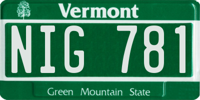 VT license plate NIG781
