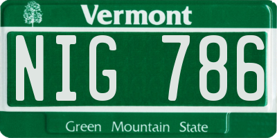 VT license plate NIG786