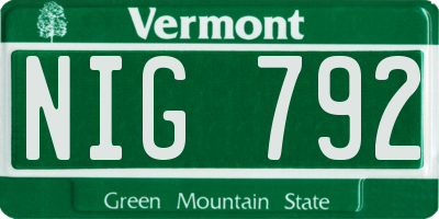 VT license plate NIG792