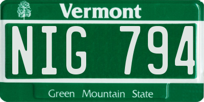 VT license plate NIG794