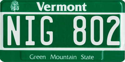 VT license plate NIG802
