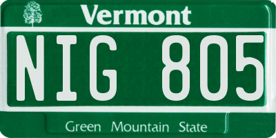 VT license plate NIG805