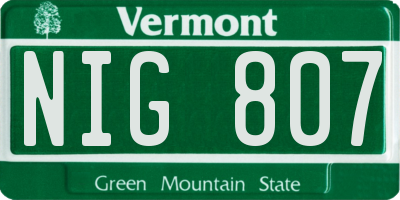 VT license plate NIG807