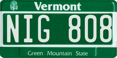 VT license plate NIG808