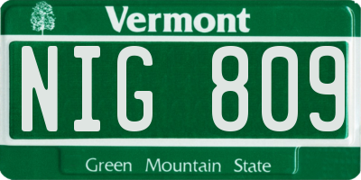 VT license plate NIG809