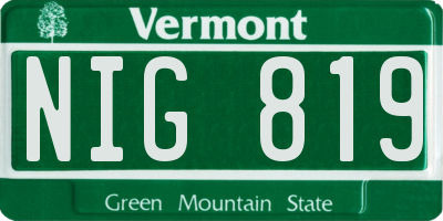 VT license plate NIG819