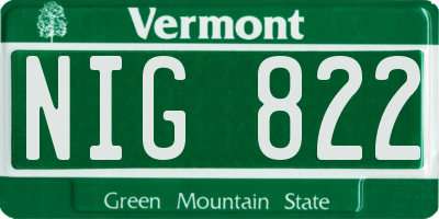 VT license plate NIG822
