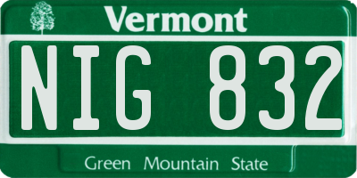 VT license plate NIG832
