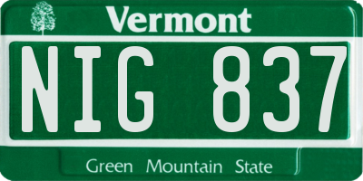 VT license plate NIG837