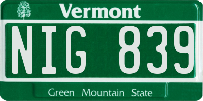 VT license plate NIG839