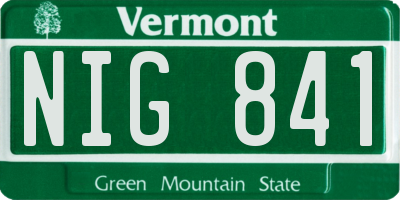 VT license plate NIG841