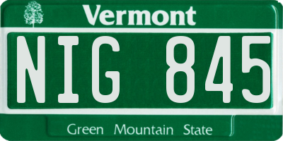 VT license plate NIG845