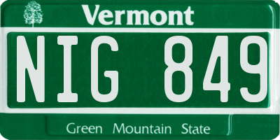 VT license plate NIG849